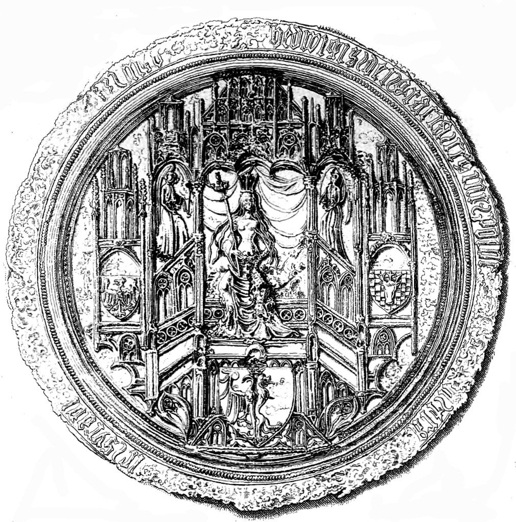 Pieczęć majestatyczna królowej Jadwigi z tytulaturą Hedvigis Dei gracia Regina Polonie